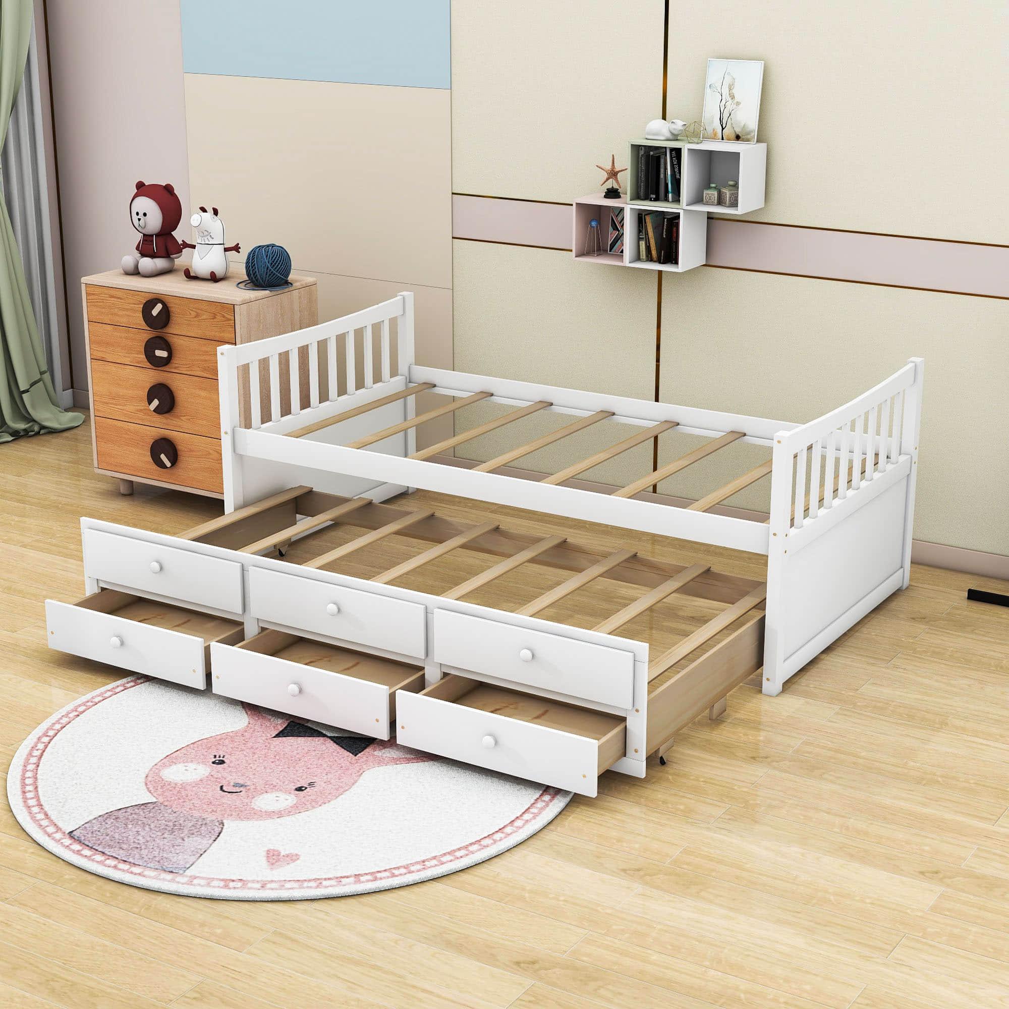 Backless Wooden Twin Daybed with Trundle and Storage - [Drawers]