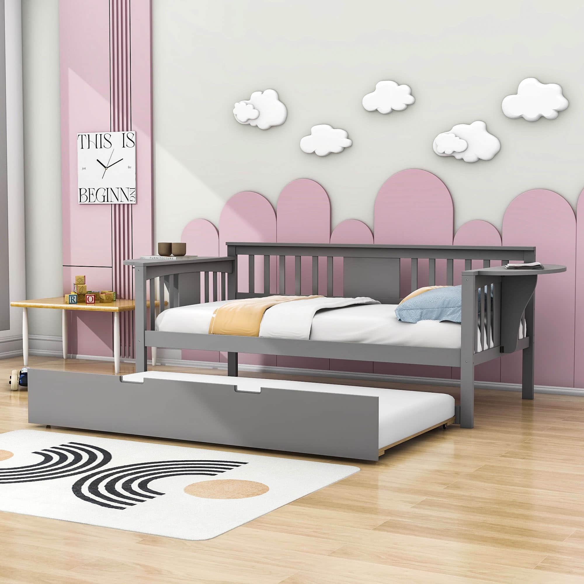 Wooden Twin Daybed with Trundle Bed and Storage