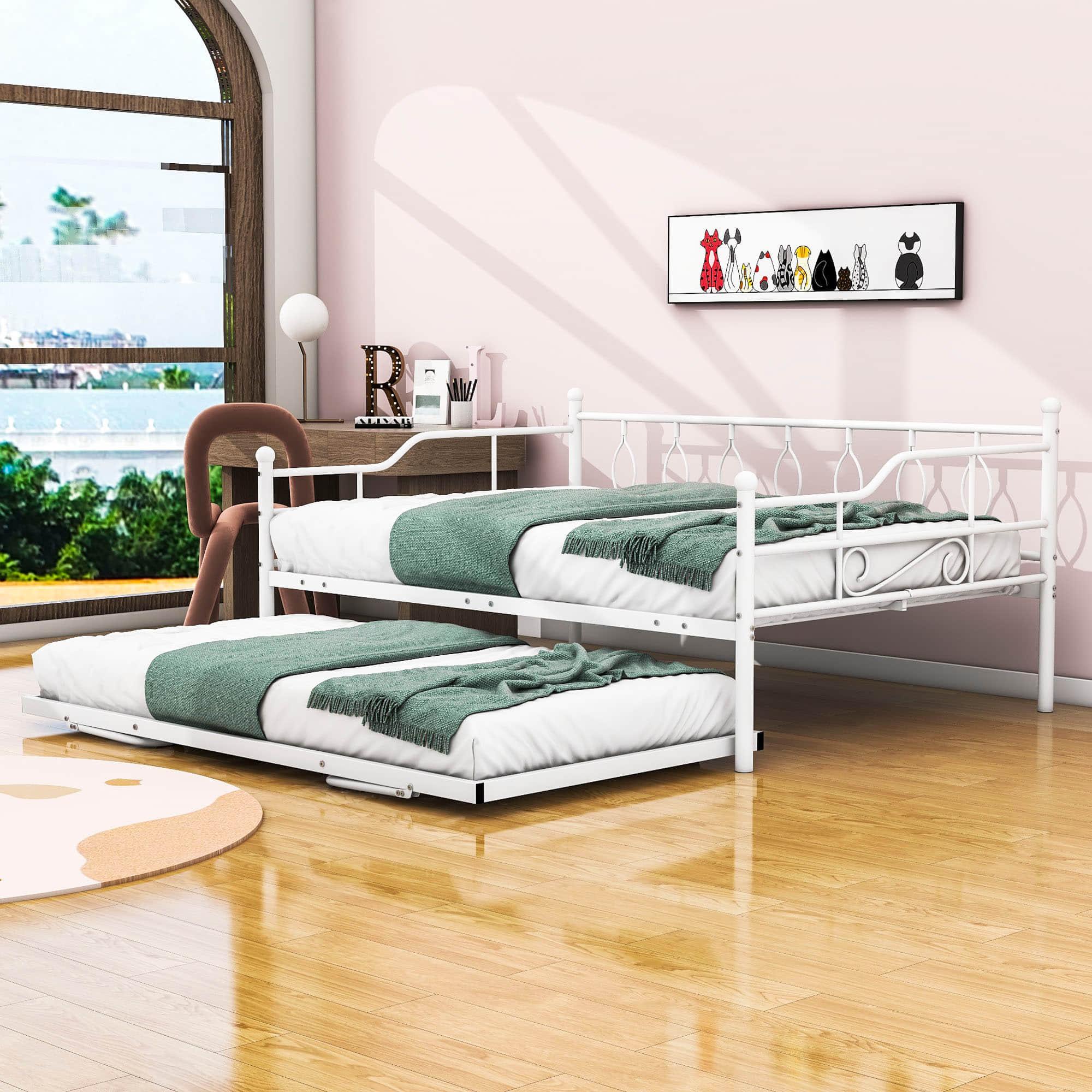 Metal Full / Double Size Daybed With Twin Pop Up Portable Folding Trundle