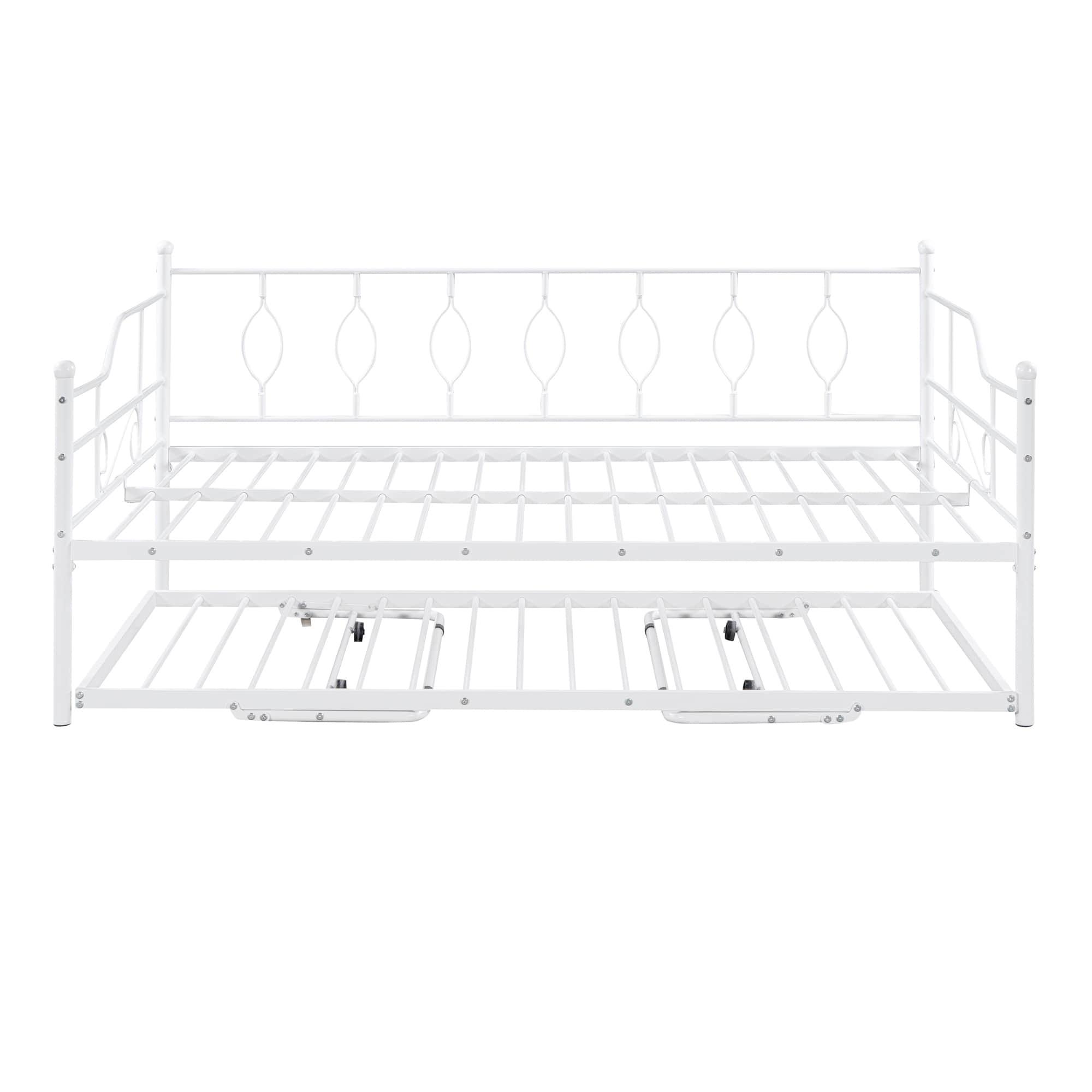 Metal Full / Double Size Daybed With Twin Pop Up Portable Folding Trundle