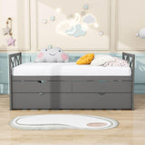 Twin Daybed with Trundle and Storage Drawers for Kids Adults - [Wood, Backless]