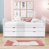 Twin Daybed with Trundle and Storage Drawers for Kids Adults - [Wood, Backless]