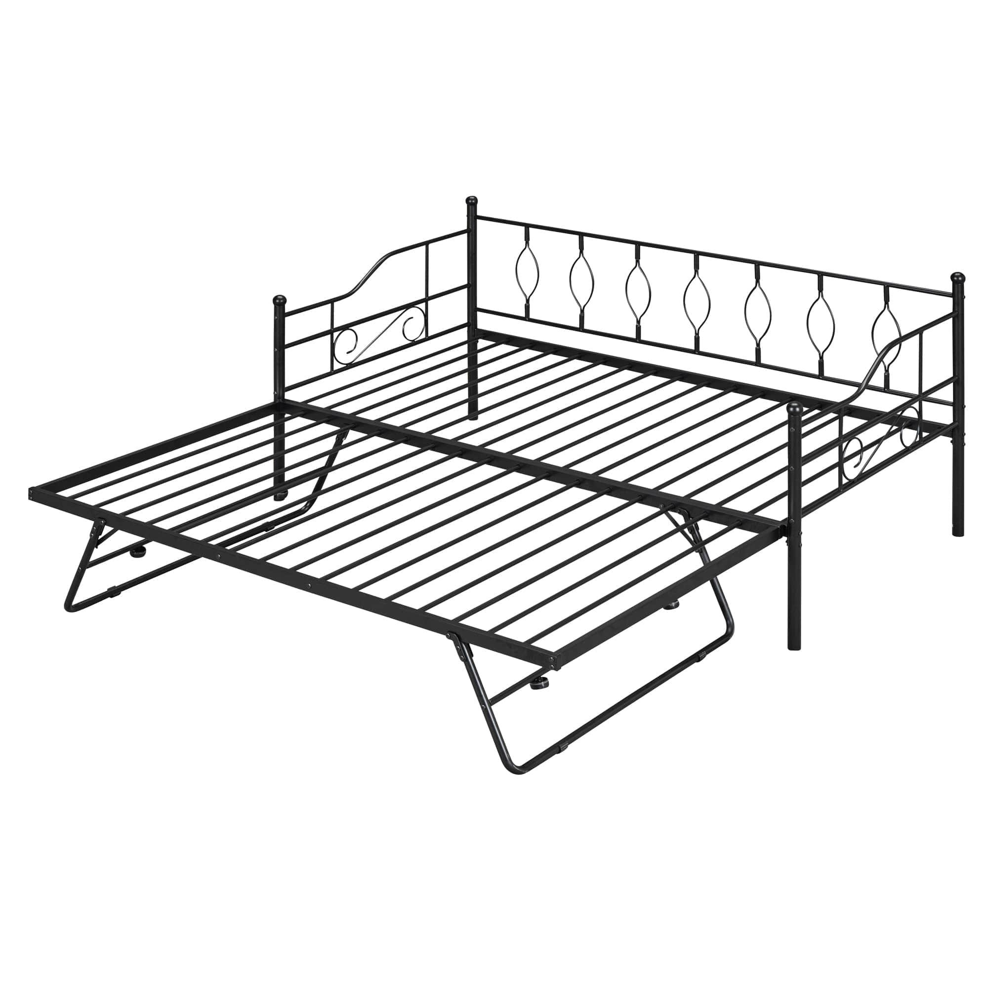 Metal Twin Size Daybed with Twin Pop Up Portable Folding Trundle