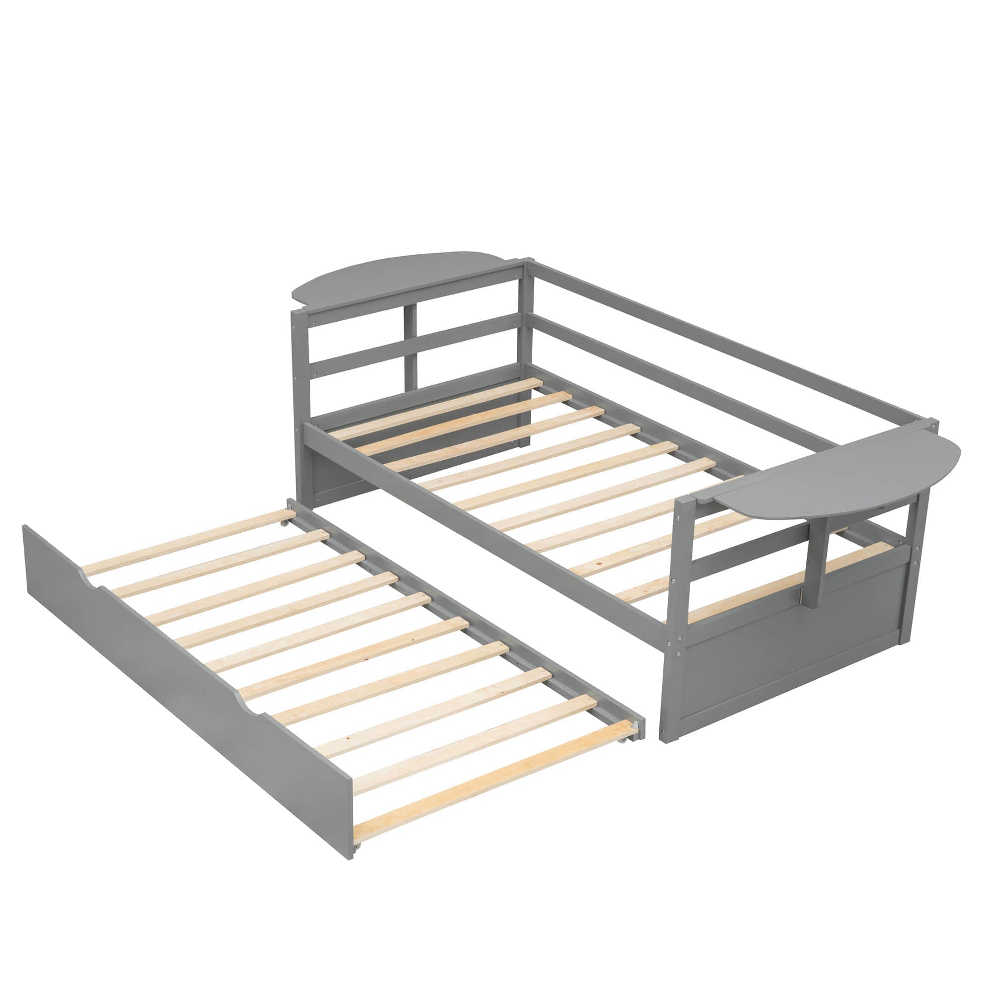 Modern Wood Twin Daybed with Trundle Bed and Foldable Shelves