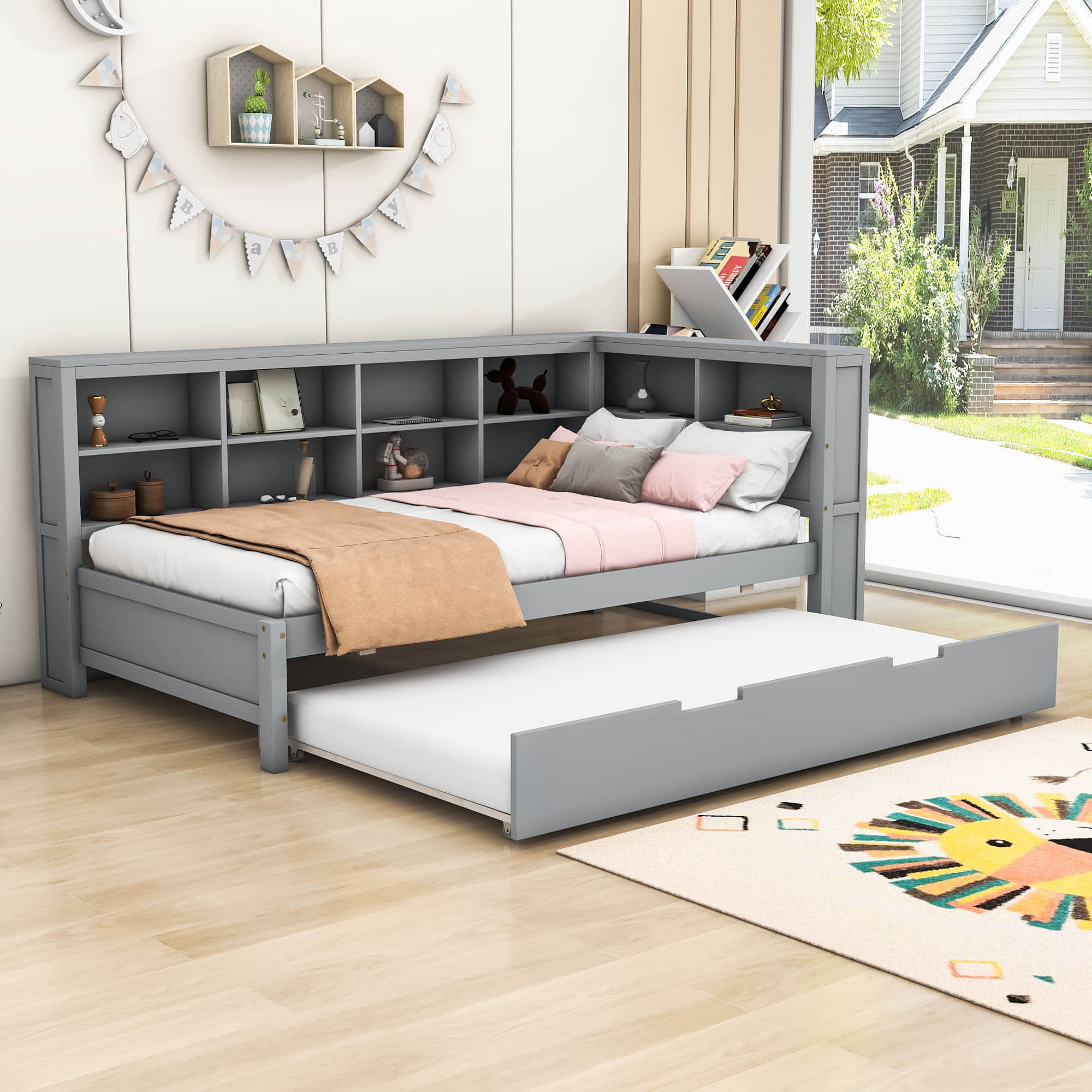 Modern Smart Wood Twin Daybed with Twin Trundle and Storage