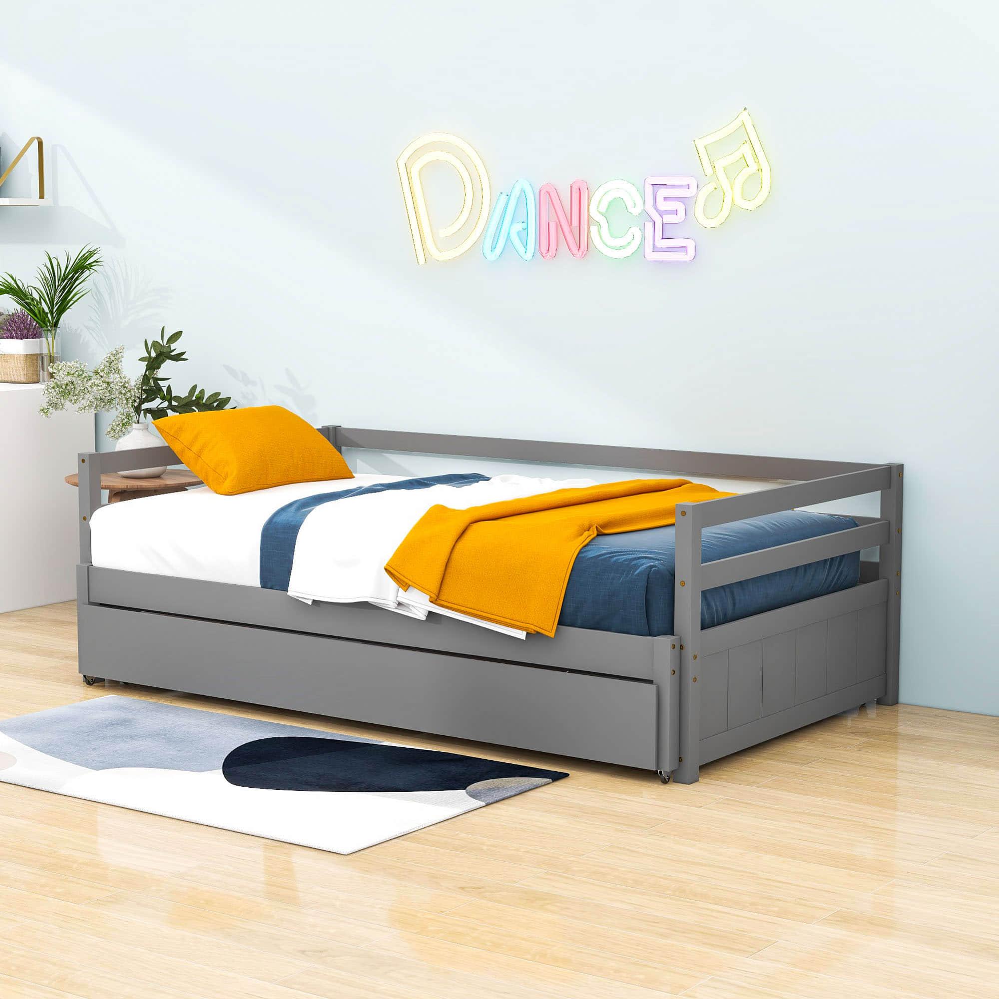 Twin / Double Twin Extendable Pull-out Daybed with Trundle - [Convertible]