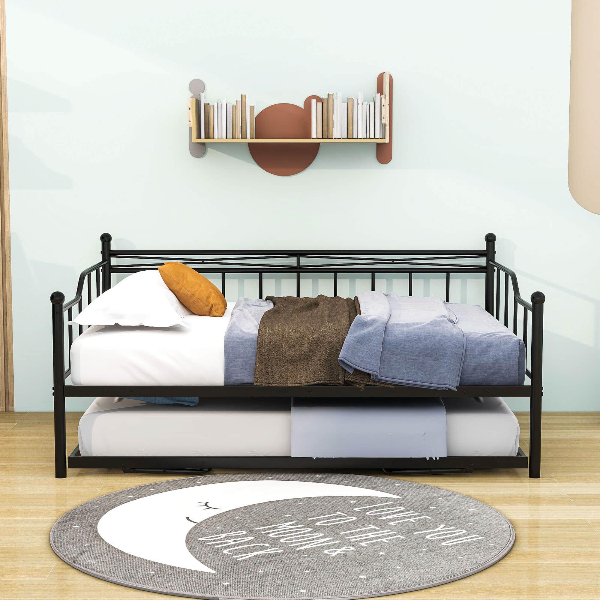 Metal Full Size Daybed with Foldable Pop-Up Trundle