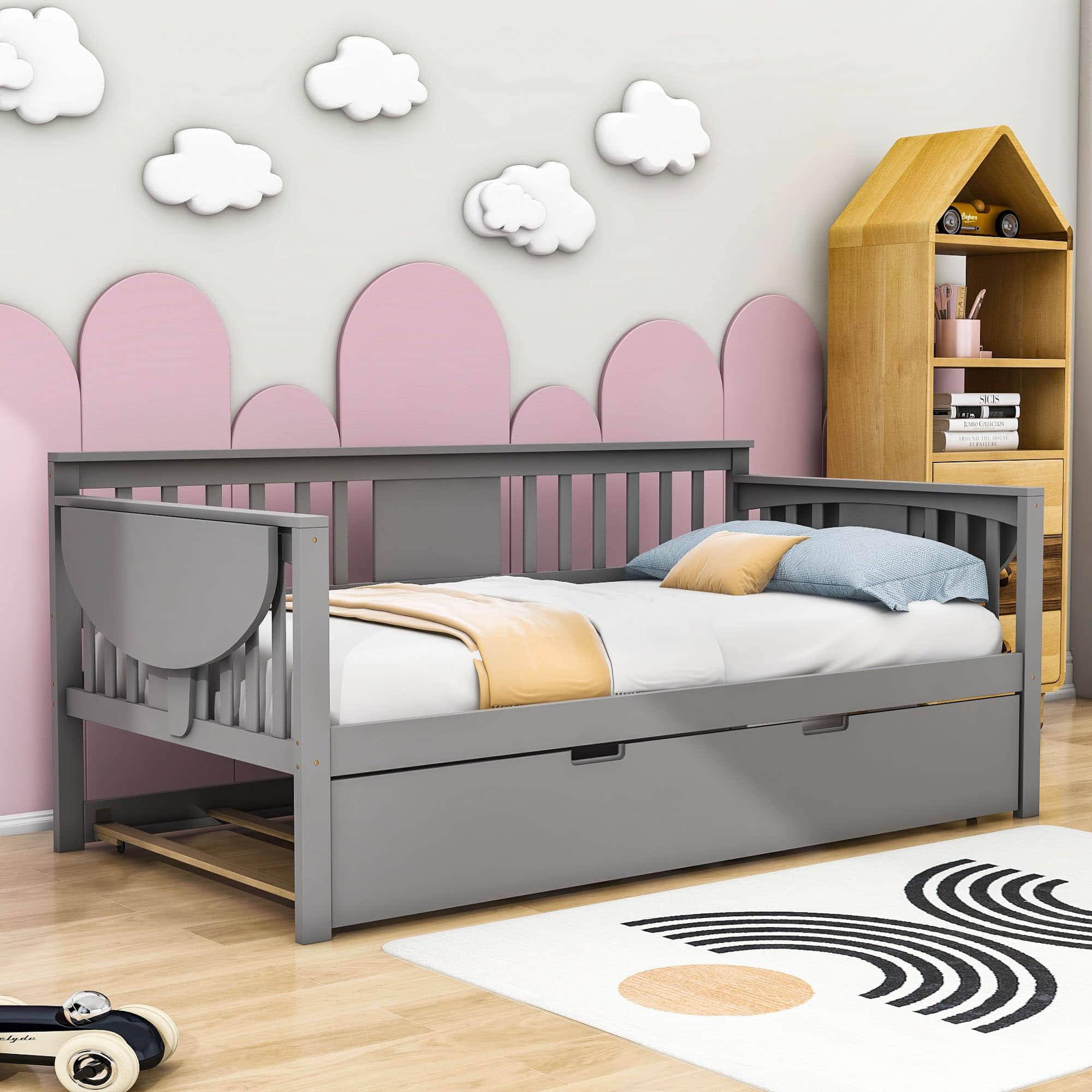 Wooden Twin Daybed with Trundle Bed and Storage