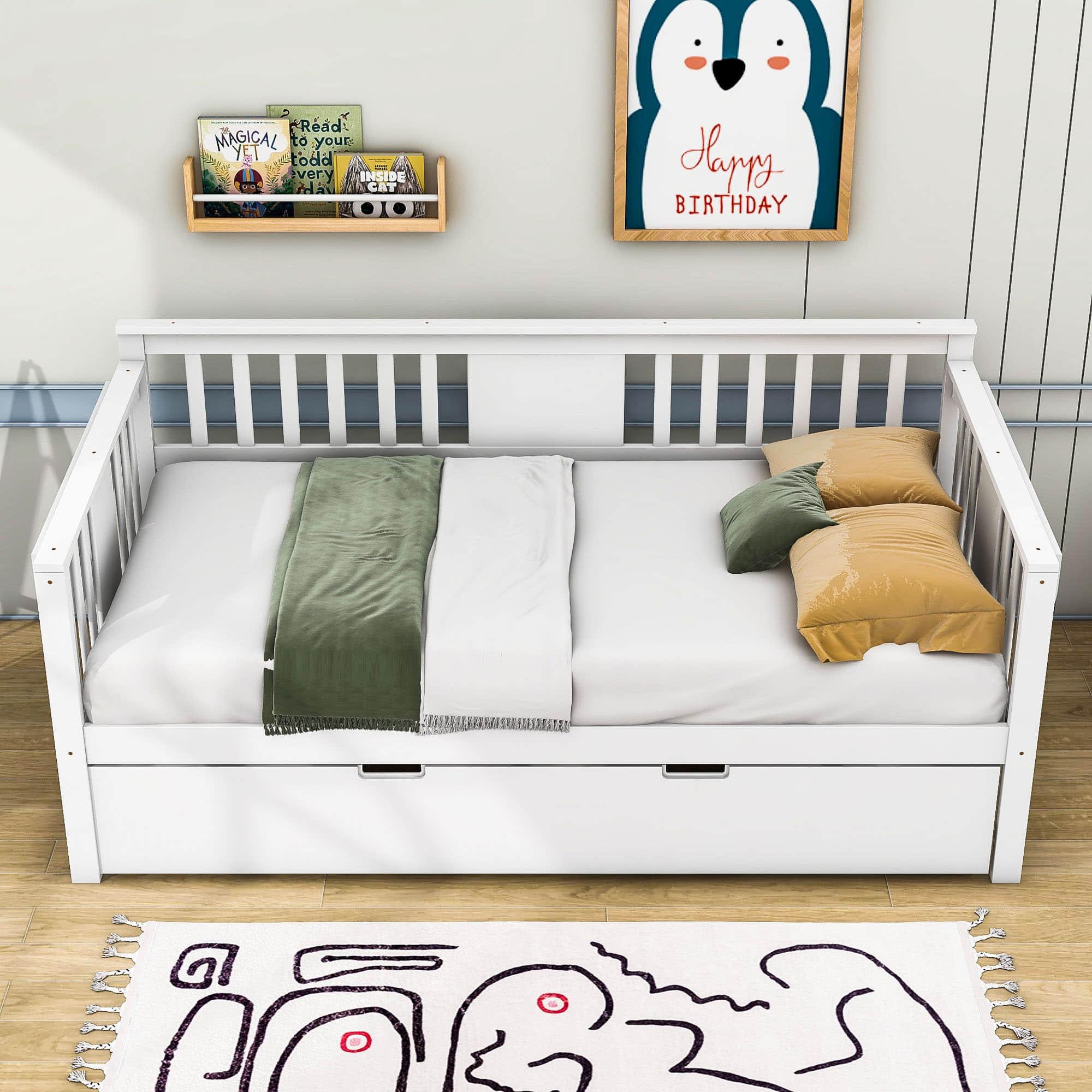 Wooden Twin Daybed with Trundle Bed and Storage