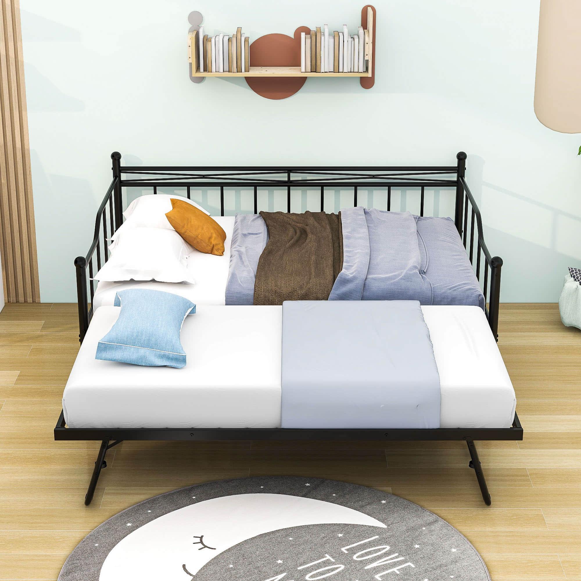 Metal Full Size Daybed with Foldable Pop-Up Trundle