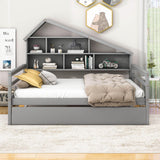 Full Size Platform Daybed with Trundle and Shelves - [Storage, Bookshelf, Wood]