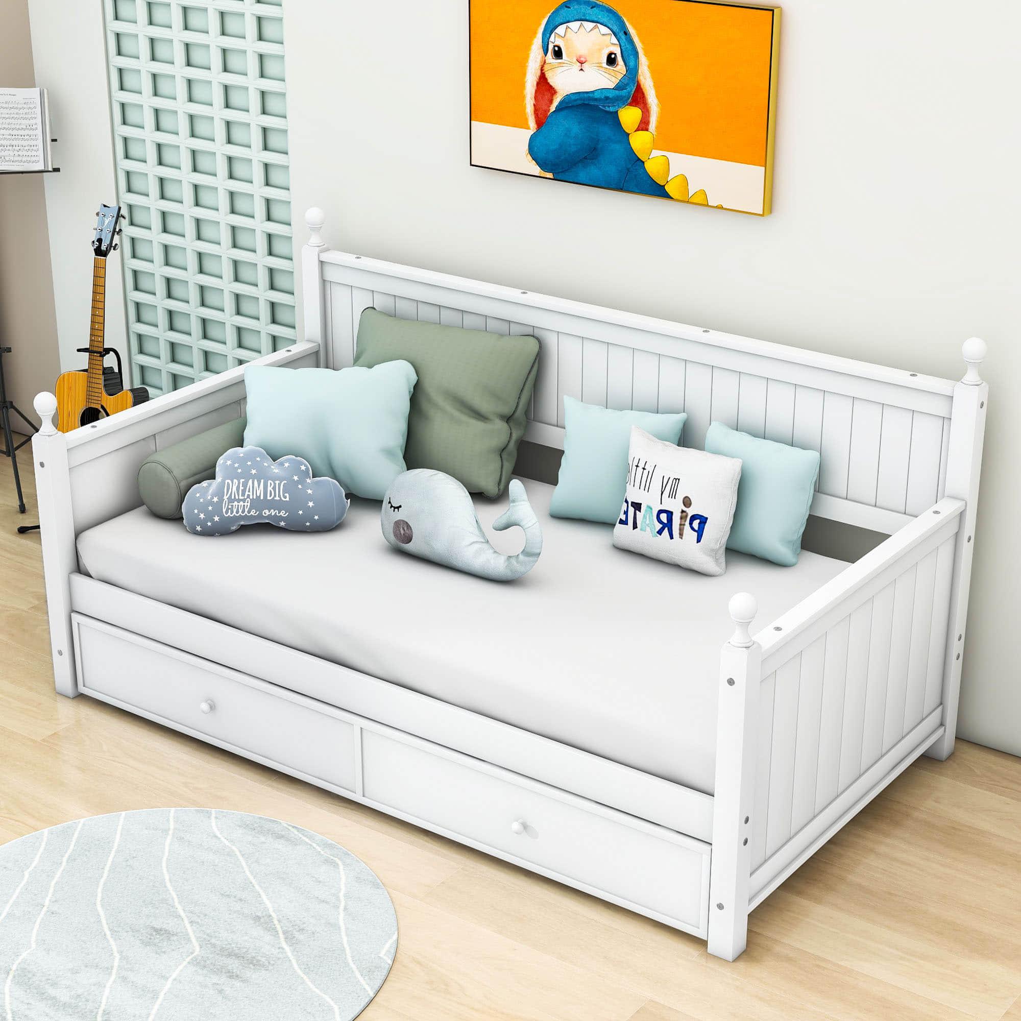 Wood Twin Daybed With Twin Trundle & Beadboard Back