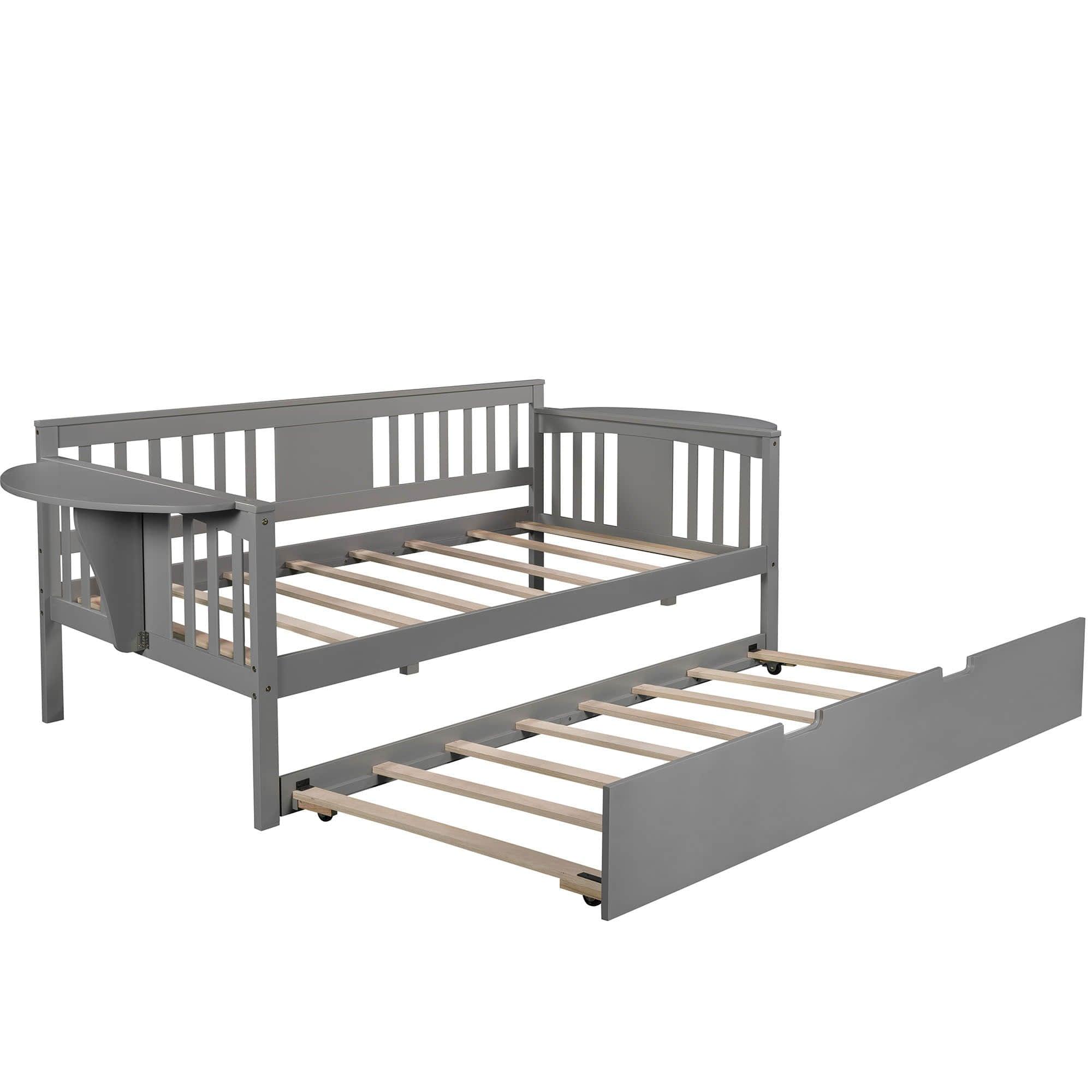 Wooden Twin Daybed with Trundle Bed and Storage