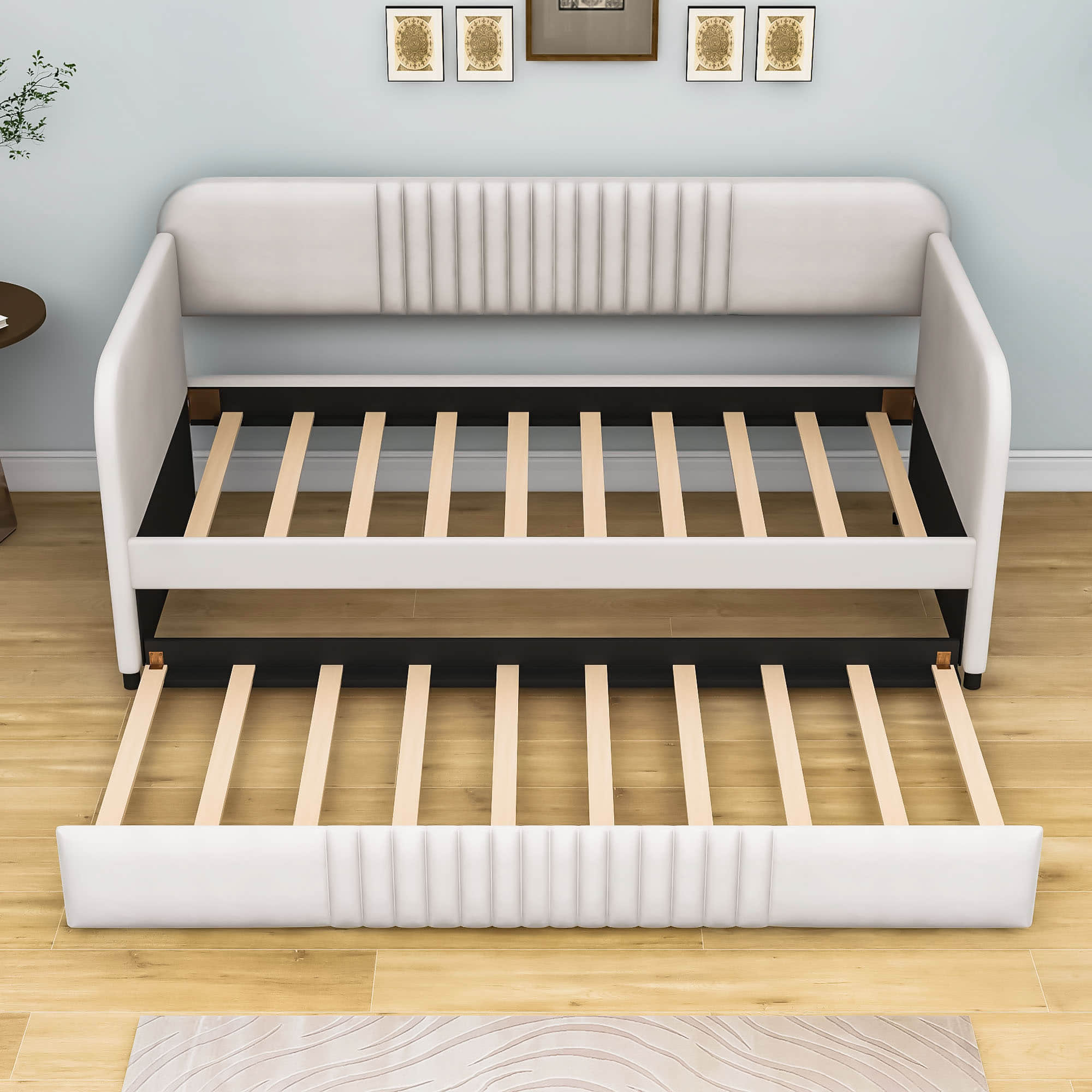 Modern Twin Upholstered Daybed with Trundle Bed - [Sofa Bed in Living Room]