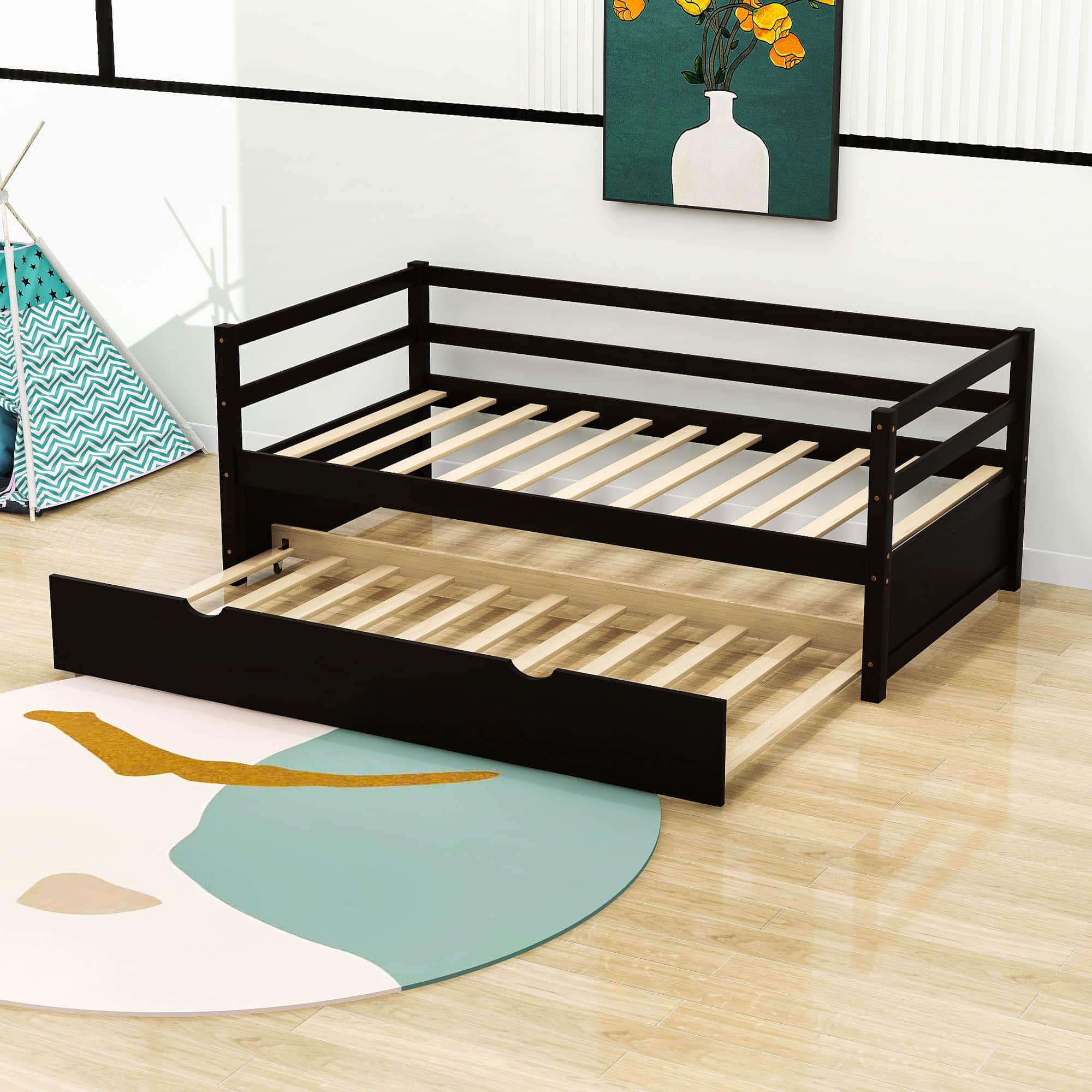 Wooden Low Twin Daybed Frame with Twin Trundle