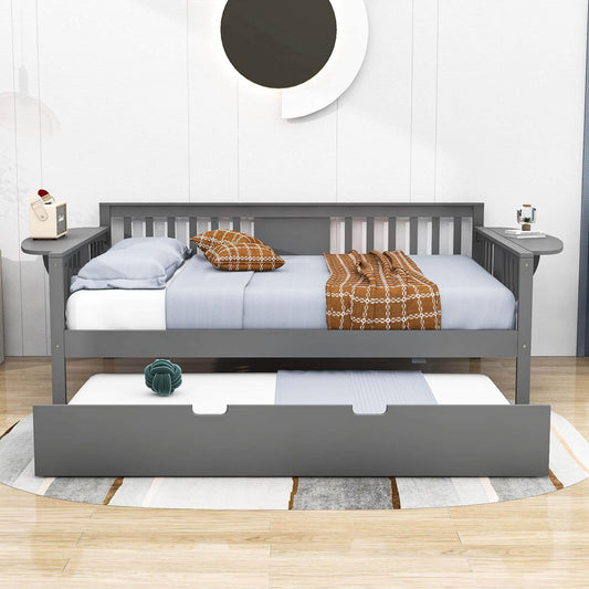 Wooden Full Size Daybed with Trundle Bed and Storage