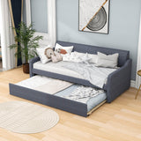 Twin Upholstered Daybed with Convertible Rising Trundle and USB Charging Socket