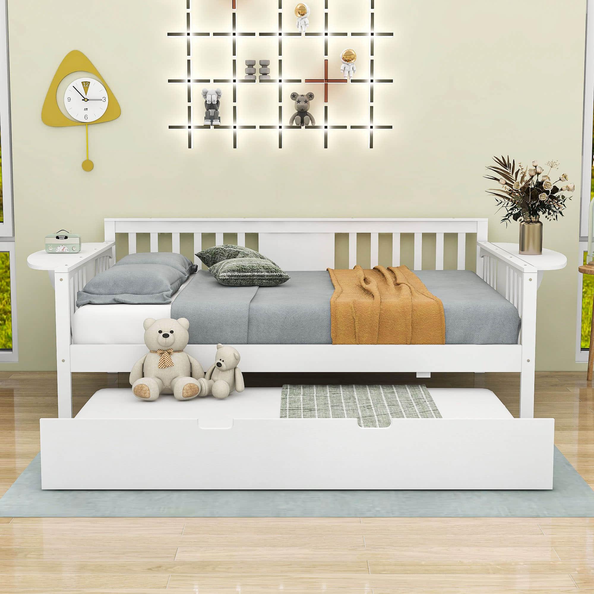 Wooden Full Size Daybed with Trundle Bed and Storage