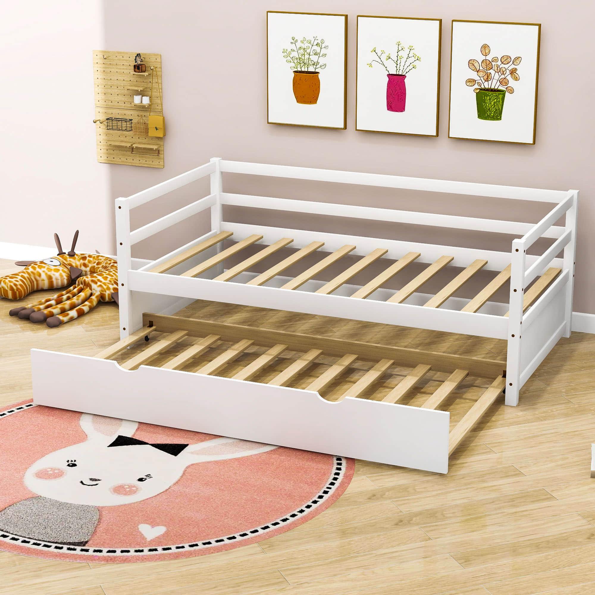 Wooden Low Twin Daybed Frame with Twin Trundle