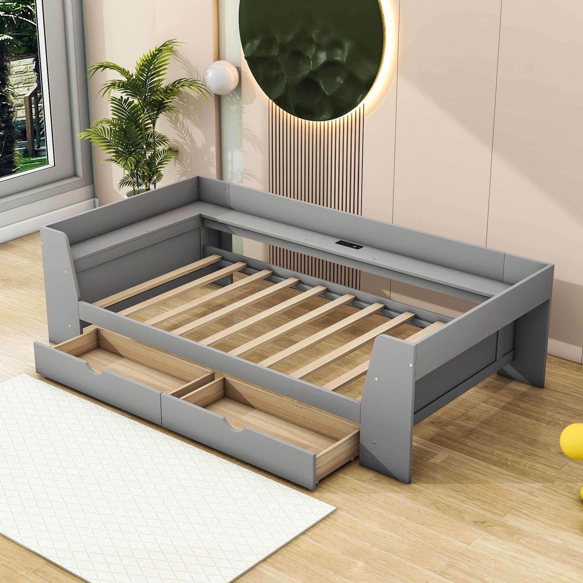 Wooden Twin Daybed with Storage and Charging Station - [Low]