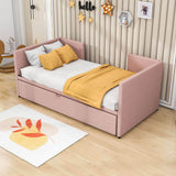 Twin Size Upholstered Daybed with Adjustable Pop Up Trundle