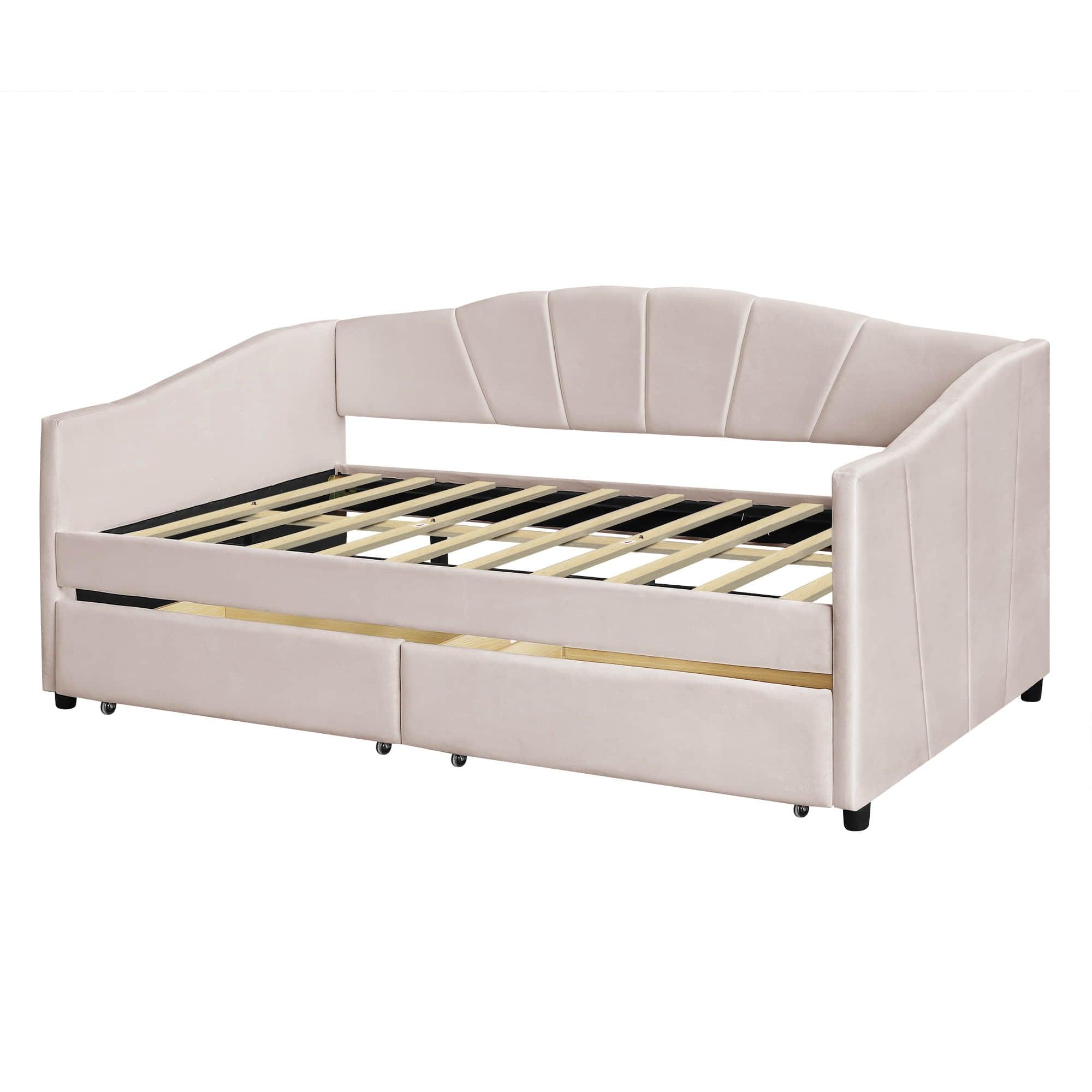 Velvet Upholstered Twin Daybed with Storage - [Drawers]