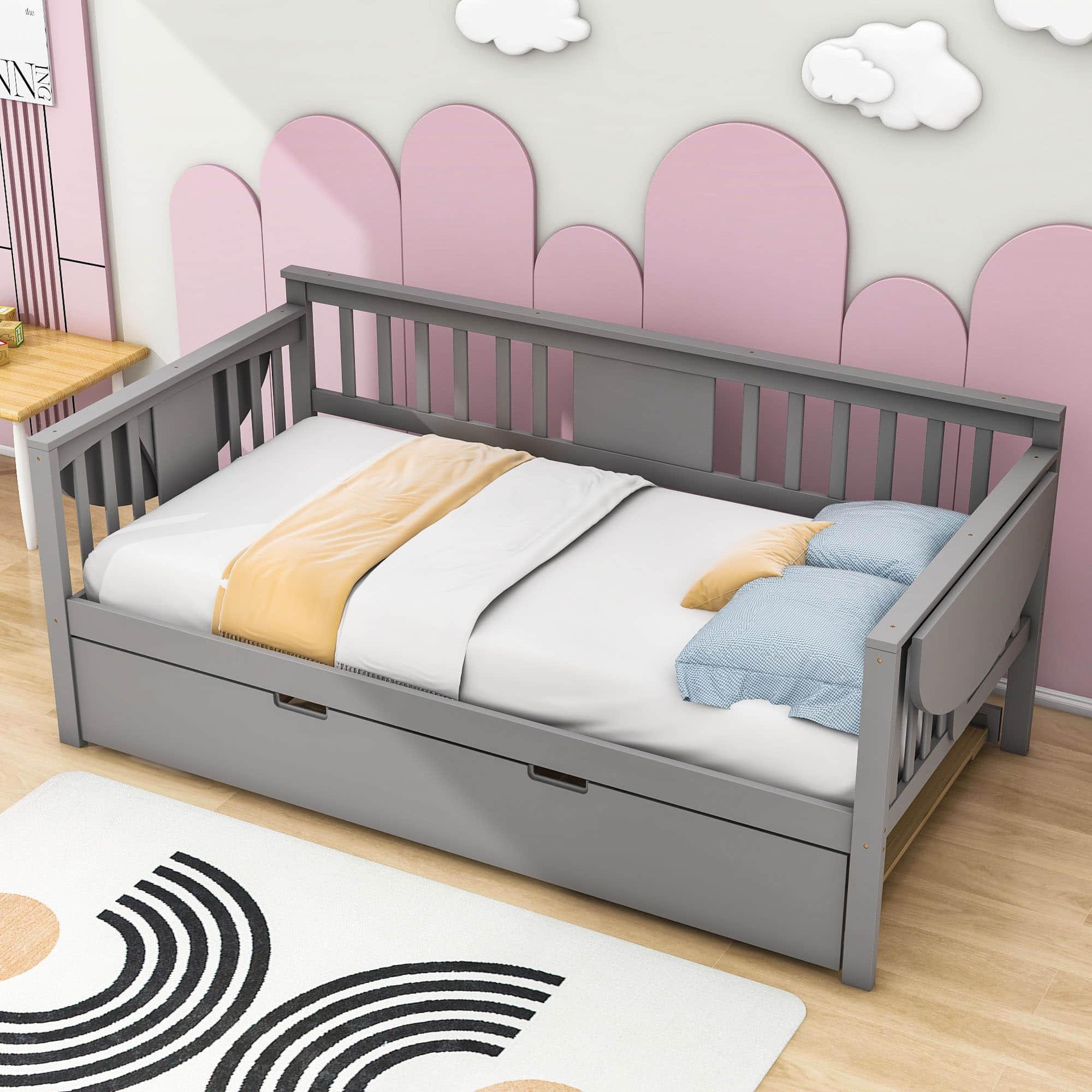 Wooden Twin Daybed with Trundle Bed and Storage