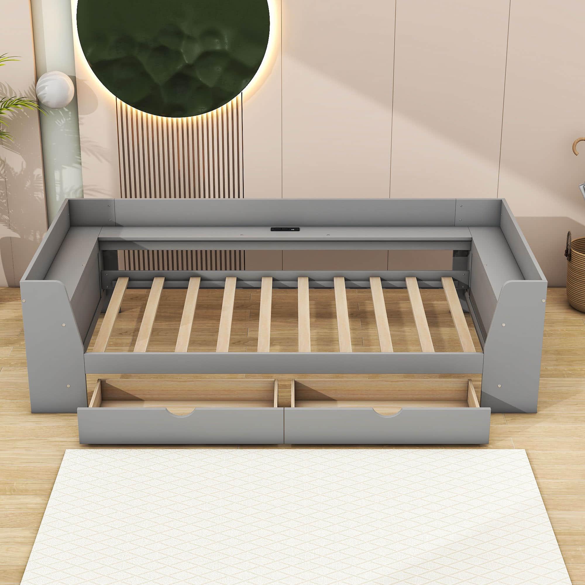 Wooden Twin Daybed with Storage and Charging Station - [Low]