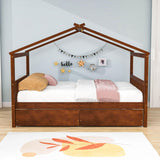 Wooden Full Size House Bed with Storage Drawers for Kids