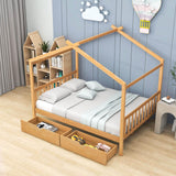 Modern Kids Full Size House Platform Bed with Storage and Headboard - [Drawers]