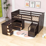 Low Twin Loft Bed with Portable Desk and Stairs, Storage - [Wood, Drawers, Shelves]