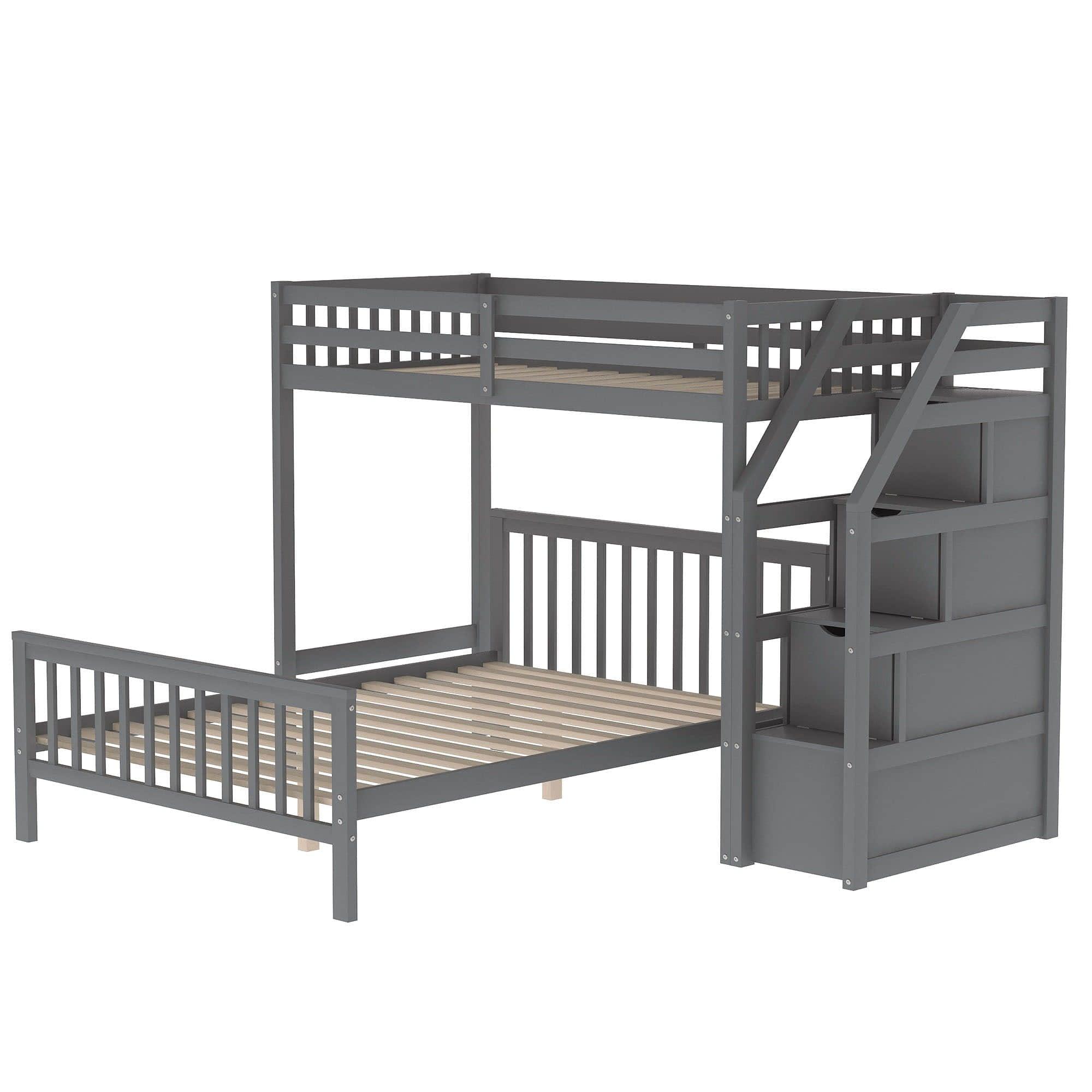 Twin Over Full Loft Bunk Beds with Stairs and Storage for Kids, Adults - [Detachable]