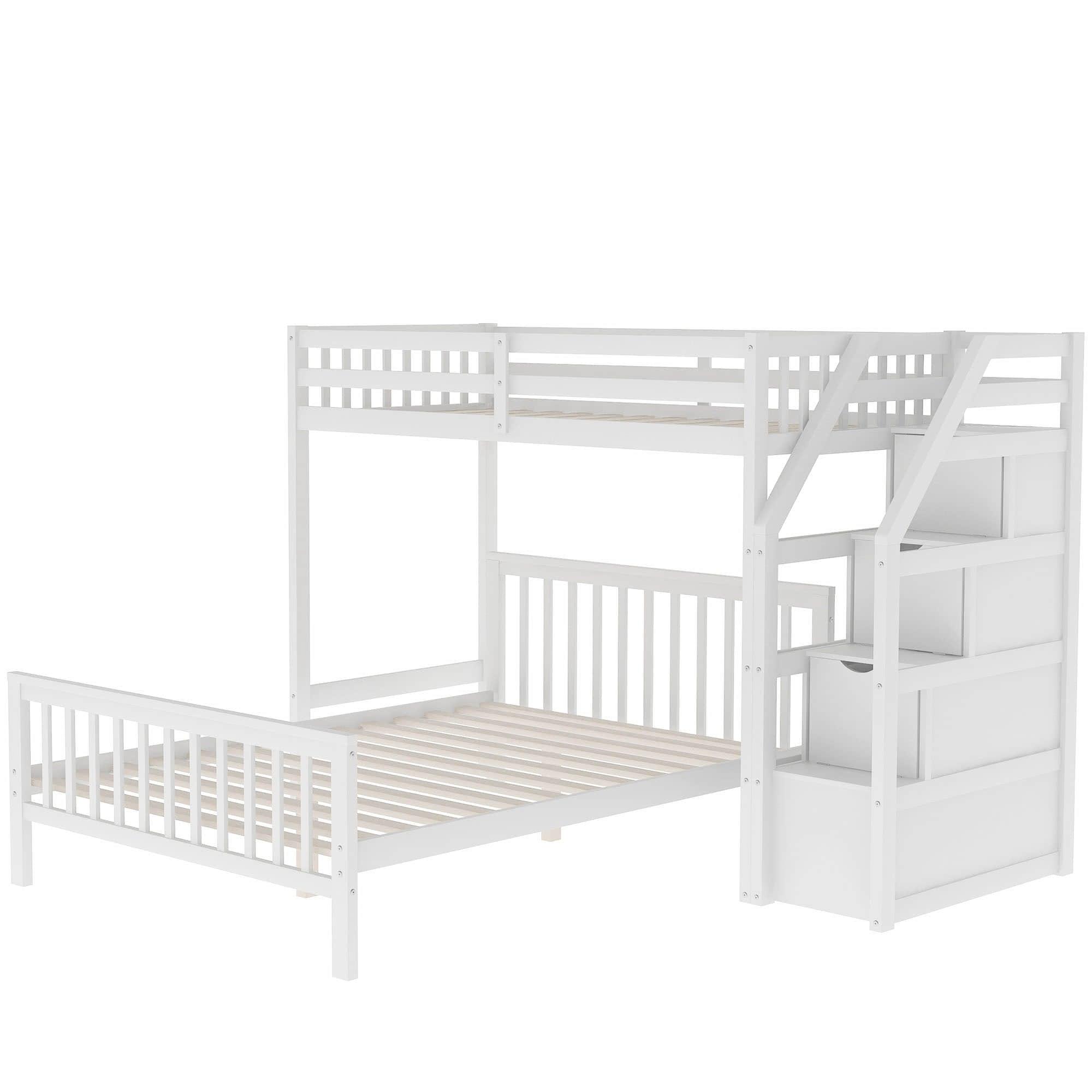 Twin Over Full Loft Bunk Beds with Stairs and Storage for Kids, Adults - [Detachable]