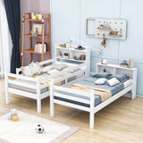 Solid Wood Convertible Twin Over Twin Bunk Beds with Bookcase Headboard