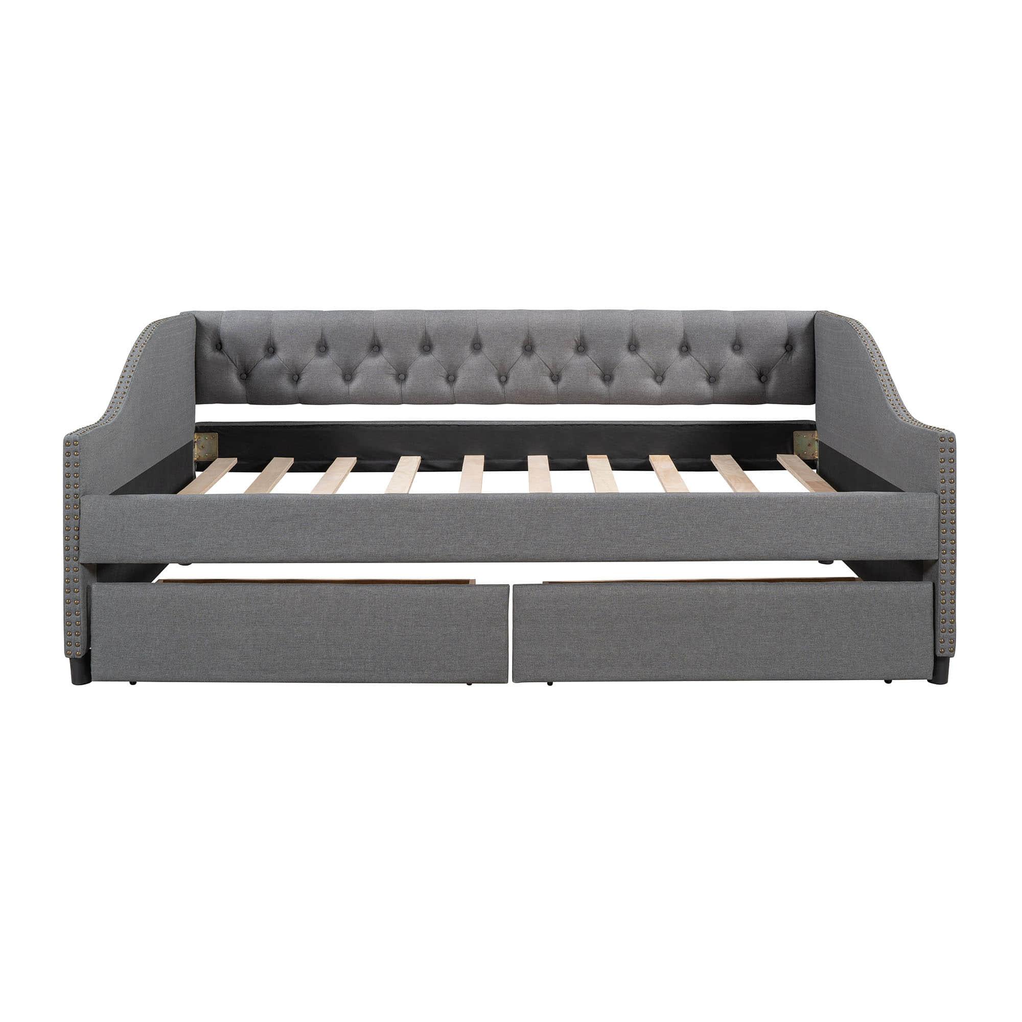 Mid-Century Modern Full Size Upholstered Daybed with Storage Drawers