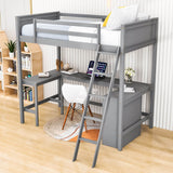 Wood Twin Size Loft Bed with Desk and Storage Shelves for Kids, Adult