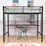 Metal Full Size Gaming Loft Bed Frame with Desk and Shelves - [2 Ladders]