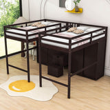 Double Twin Loft Beds with Stairs and Storage for Kids, Adults - [Wardrobe]