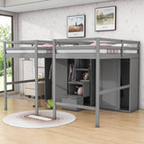 Double Twin Loft Beds with Stairs and Storage for Kids, Adults - [Wardrobe]