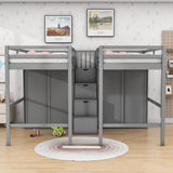 Double Twin Loft Beds with Stairs and Storage for Kids, Adults - [Wardrobe]