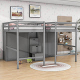 Double Twin Loft Beds with Stairs and Storage for Kids, Adults - [Wardrobe]