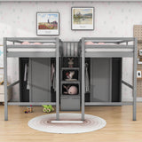 Double Twin Loft Beds with Stairs and Storage for Kids, Adults - [Wardrobe]