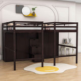 Double Twin Loft Beds with Stairs and Storage for Kids, Adults - [Wardrobe]