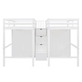 Double Twin Loft Beds with Stairs and Storage for Kids, Adults - [Wardrobe]