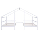 Wooden Double Twin House Beds with Built-in Table