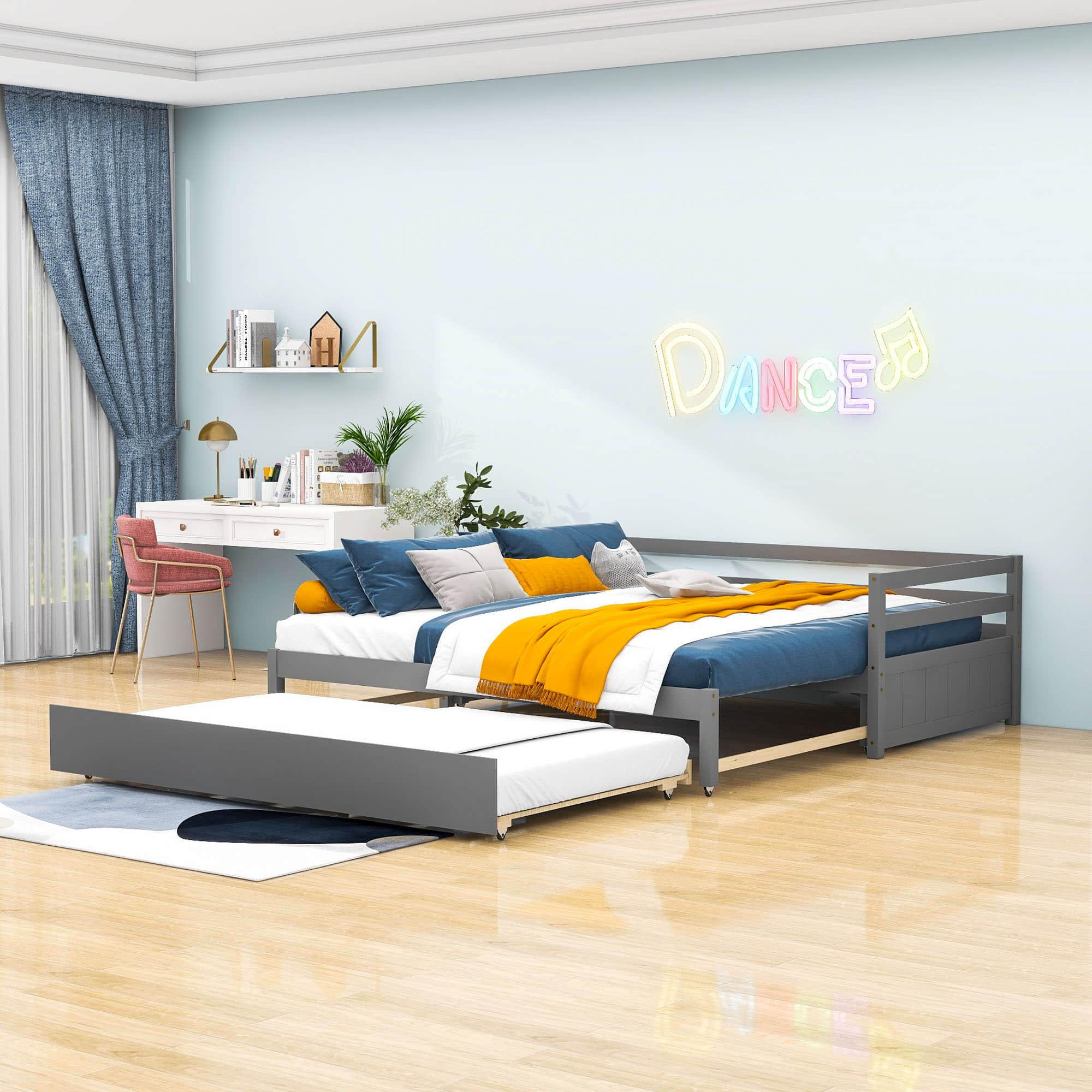 Twin / Double Twin Extendable Pull-out Daybed with Trundle - [Convertible]