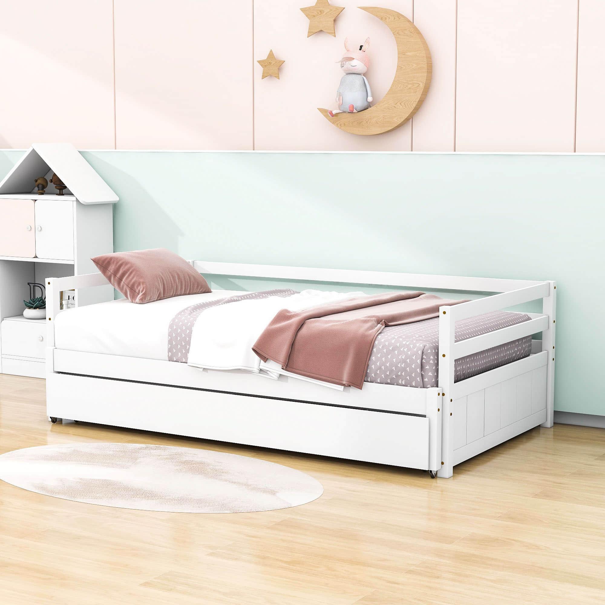 Twin / Double Twin Extendable Pull-out Daybed with Trundle - [Convertible]