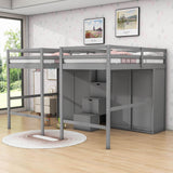 Double Twin Loft Beds with Stairs and Storage for Kids, Adults - [Wardrobe]