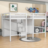 Double Twin Loft Beds with Stairs and Storage for Kids, Adults - [Wardrobe]