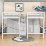 Double Twin Loft Beds with Stairs and Storage for Kids, Adults - [Wardrobe]